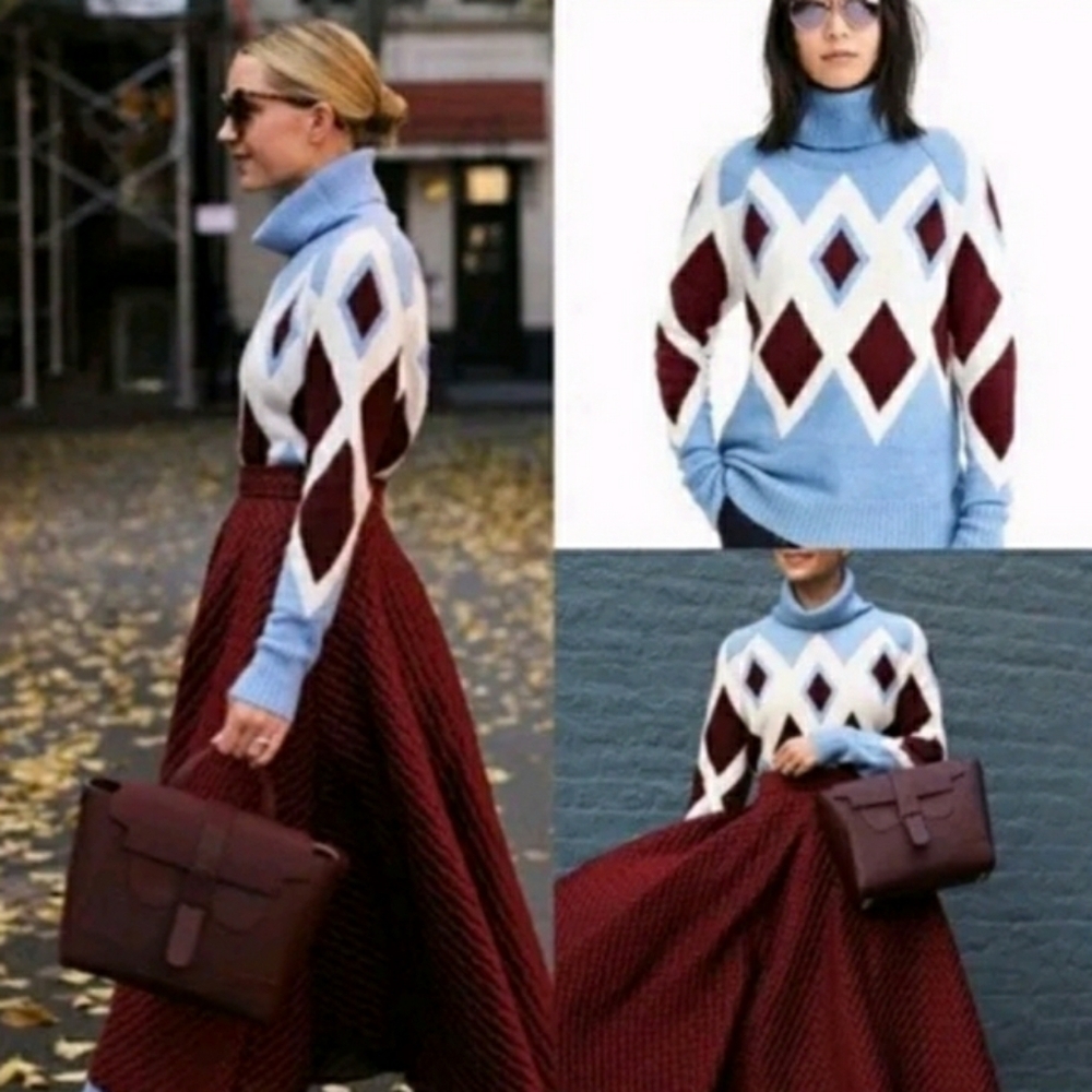 J. Crew Argyle Soft Yarn Wool Blend Oversize  Sweater